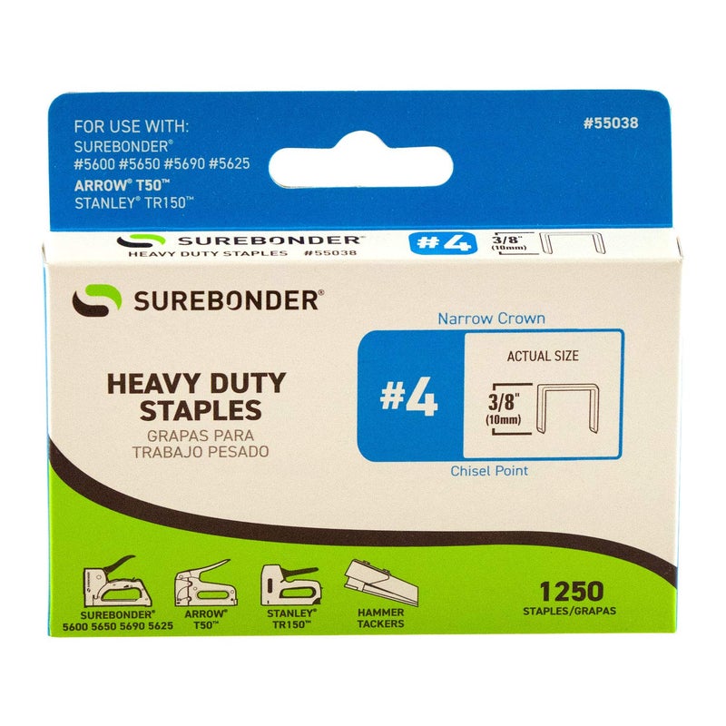 Surebonder 55038 Heavy Duty 3/8-Inch Length Staples  Arrow T50 Type  1250 Count - Image 1